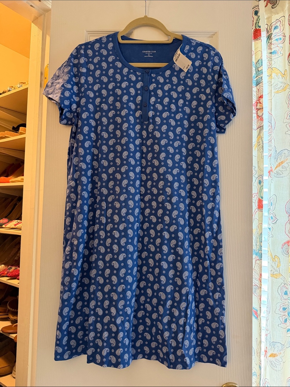 ComfortBlend Blue Paisley Short-Sleeve Pajama Nightgown